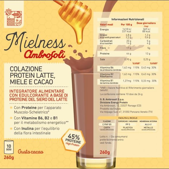 COLAZIONE PROTEIN MIELE E CACAO 260 Gr.