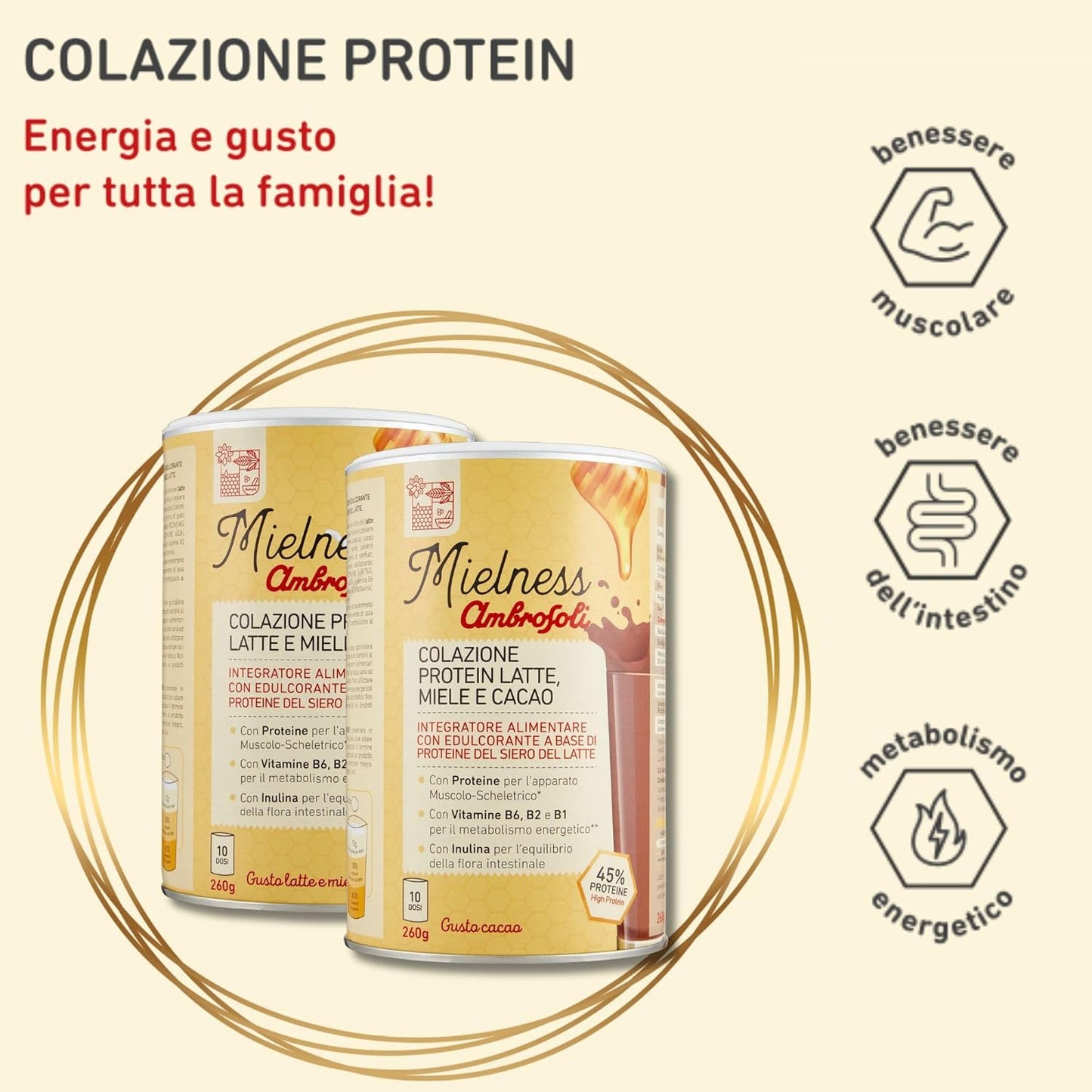 COLAZIONE PROTEIN MIELE E CACAO 260 Gr.